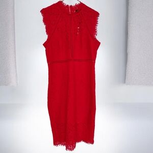 NWT - Bardot Lipstick Red Lace High-Neck Sheath Dress